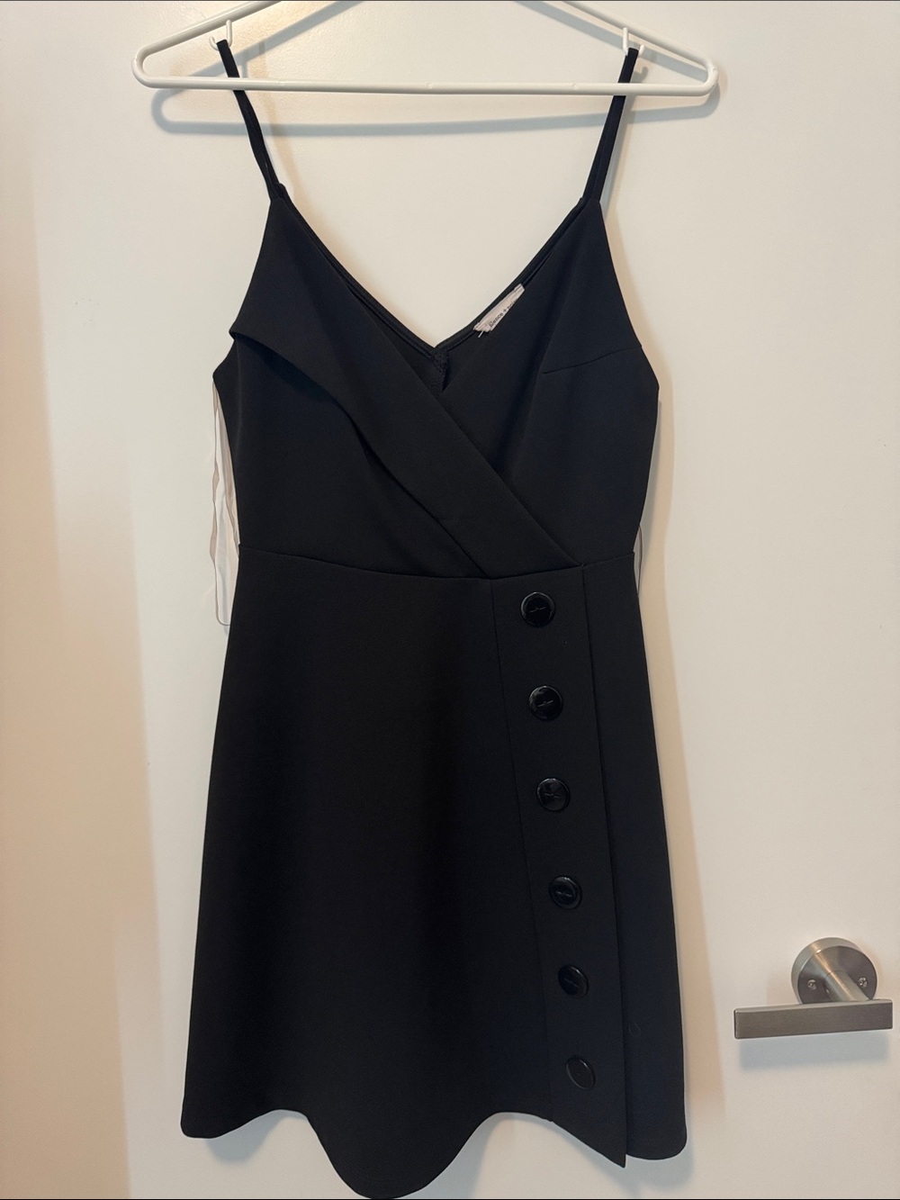 silence + noise Black Spaghetti Strap Button-Front Mini Dress